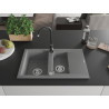 Mexen Gaspar chiuvetă din granit cu 1,5 compartimente cu scurgător și baterie de bucătărie Telma, gri - 6507-71-670200-70