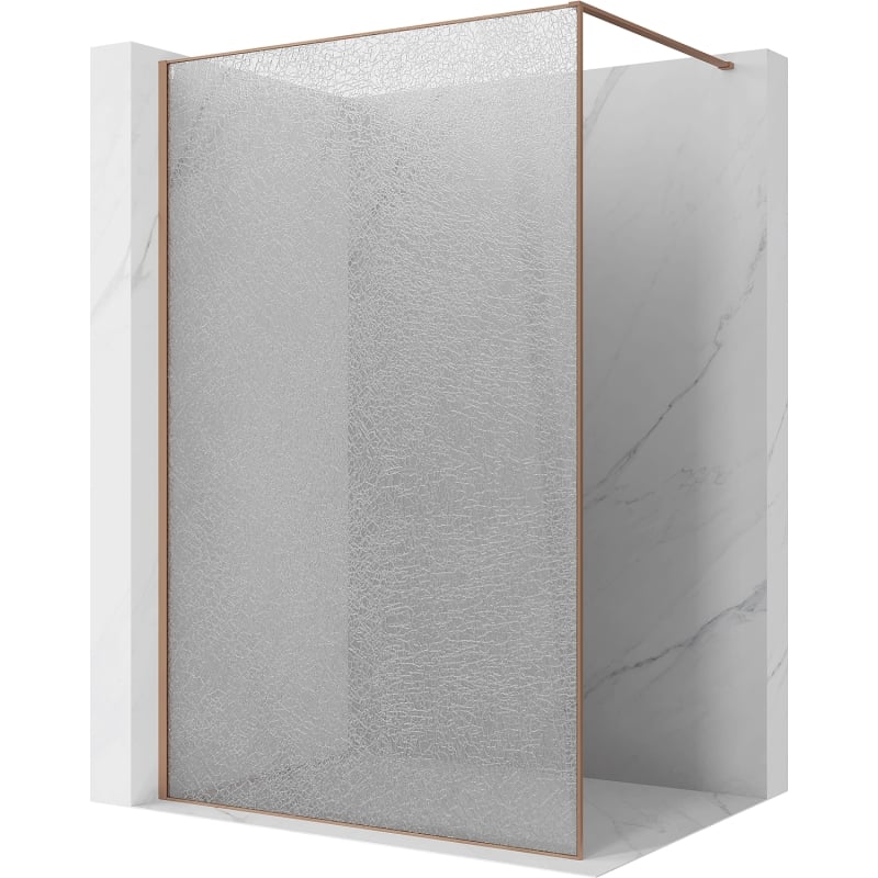 Mexen Kioto Walk-in zuhanyfal 140 x 200 cm, áttetsző repedés 12 mm, kefélt réz - 800-140-101-65-04-X