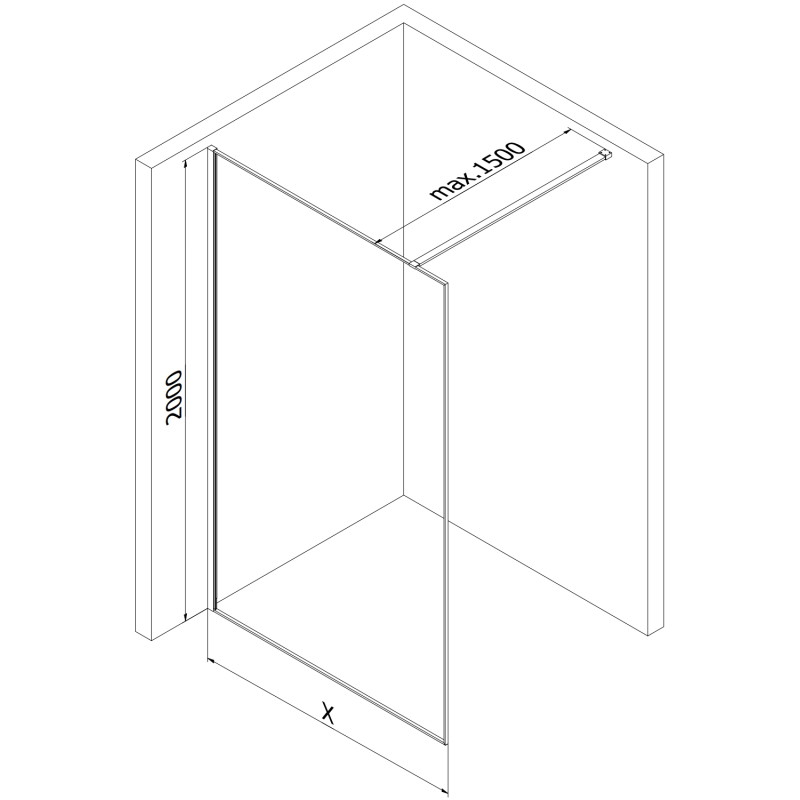 Mexen Kioto perete pentru duș Walk-in 130 x 200 cm, crackle grafit 12 mm, crom - 800-130-101-01-44-X