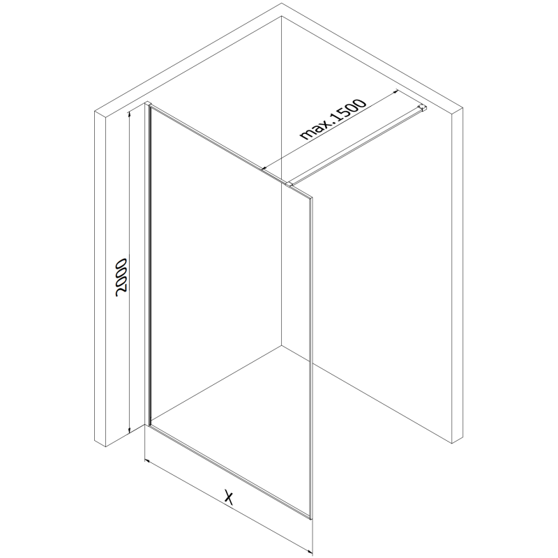 Mexen Kioto Walk-in zuhanyfal 130 x 200 cm, crackle grafit 12 mm, króm - 800-130-101-01-44-X