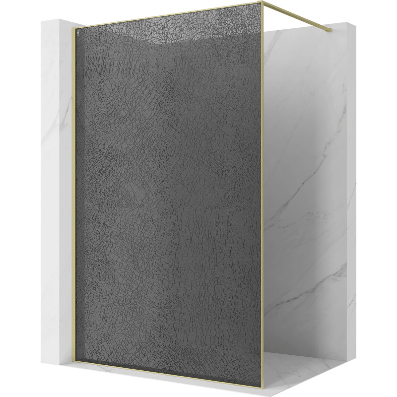 Mexen Kioto perete de duș Walk-in 80 x 200 cm, crackle grafit 12 mm, auriu periat - 800-080-101-55-44-X