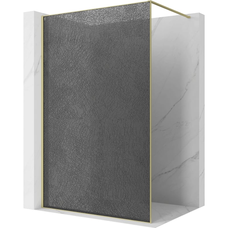 Mexen Kioto perete de duș Walk-in 160 x 200 cm, crackle grafit 12 mm, auriu periat - 800-160-101-55-44-X