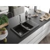 Mexen Gaspar Chiuvetă de granit de 1,5 compartiment cu picurător și baterie de bucătărie Telma, Neagră/Auriu - 6507-75-670200-00