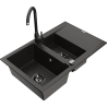 Mexen Gaspar chiuvetă de granit cu 1,5 compartimente și scurgător și robinet de bucătărie Telma, negru/auriu
