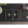 Chiuvetă din granit Mexen Gaspar 1,5 camere cu scurgător și baterie de bucătărie Telma, negru cu pete - 6507-76-670200-70