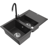 Mexen Gaspar chiuvetă de granit cu 1,5 compartimente, cu scurgător și baterie de bucătărie Telma, negru stropit