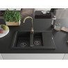 Mexen Gaspar chiuvetă de granit 1,5 compartimente cu scurgător și baterie de bucătărie Telma, neagră - 6507-77-670200-50-B