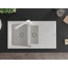 Mexen Matias chiuvetă din granit cu 1,5 compartimente cu scurgător și baterie de bucătărie Duero, alb - 6502-20-671600-20