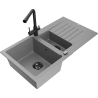 Mexen Matias chiuvetă din granit cu 1,5 compartimente cu scurgător și robinet de bucătărie Duero, gri - 6502-71-671600-70-B