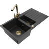 Mexen Matias chiuvetă de granit 1,5 cuve cu picurător și baterie de bucătărie Duero, negru/argintiu metalic