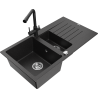 Mexen Matias chiuvetă de granit cu 1,5 cuve cu scurgător și baterie de bucătărie Duero, negru/metalic argintiu