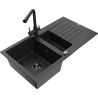 Mexen Matias chiuvetă de granit cu 1,5 compartimente cu scurgător și baterie de bucătărie Duero, negru/argintiu