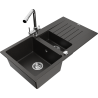 Mexen Matias chiuvetă de granit cu 1,5 cuve, cu scurgător și baterie de bucătărie Duero, negru/auriu metalic