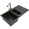 Mexen Matias chiuvetă de granit cu 1,5 camere, cu scurgător și baterie de bucătărie Duero, negru/auriu