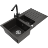 Mexen Matias chiuvetă din granit cu 1,5 compartimente, cu scurgător și baterie de bucătărie Duero, negru/auriu metalizat
