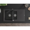 Mexen Matias chiuvetă de granit cu 1,5 compartimente, cu scurgător și baterie de bucătărie Duero, negru pătat