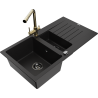 Mexen Matias gránit mosogató 1,5-medencés csepegtetővel és Duero konyhai csappal, fekete - 6502-77-671600-50-B
