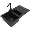 Mexen Matias 1,5 rekeszes gránit mosogató lefolyóval és Duero konyhai csapteleppel, fekete - 6502-77-671600-70-B