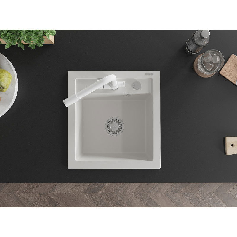 Mexen Vito egymedencés gránit mosogató Duero konyhai csapteleppel, fehér - 6503-20-671600-20