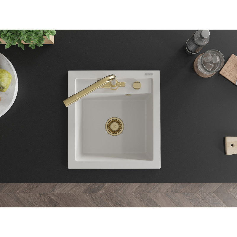 Mexen Vito 1-medencés gránit mosogatótálca Duero konyhai csapteleppel, fehér - 6503-20-671600-50