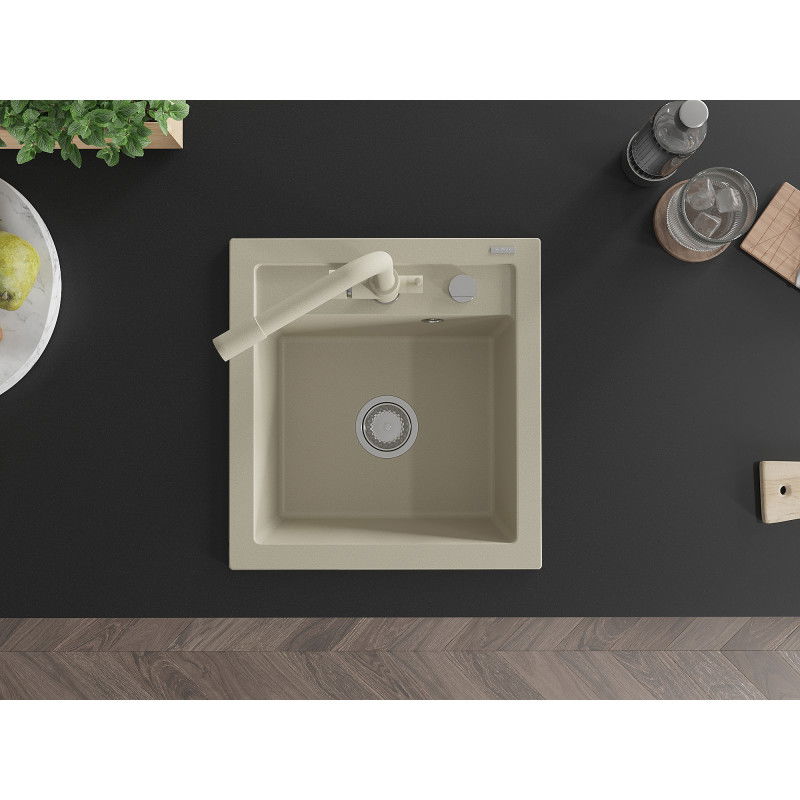 Mexen Vito chiuvetă de granit cu 1 cameră și baterie de bucătărie Duero, bej - 6503-69-671600-69