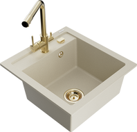 Mexen Vito egymedencés gránit mosogató Duero konyhai csapteleppel, bézs - 6503-69-671600-50