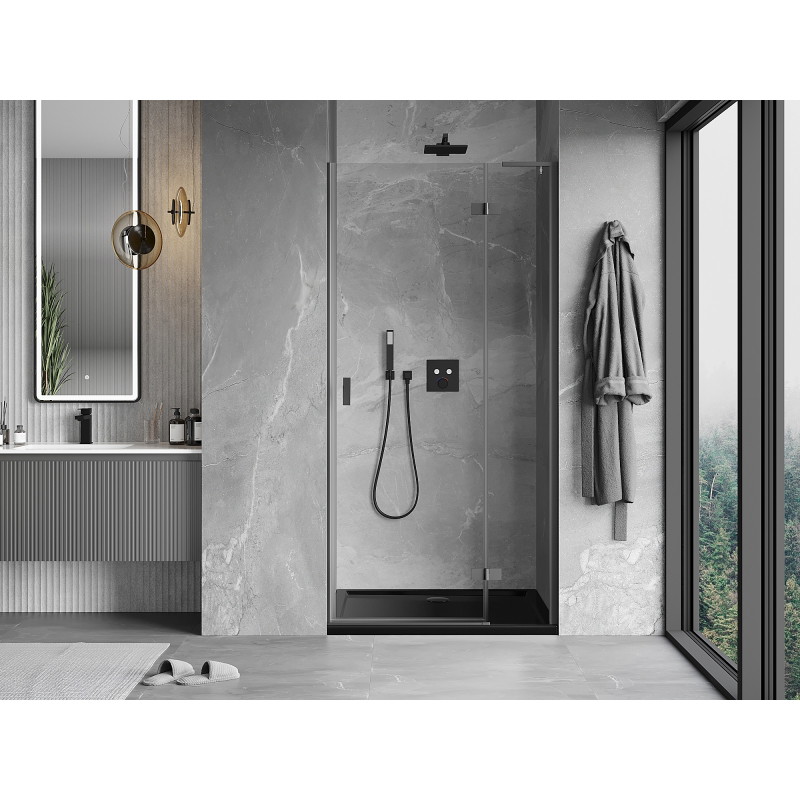 Mexen Mist-H L 90 cm-es jobbra nyíló zuhanyajtó, átlátszó, gunmetal - 8A5L-090-000-95-00-P