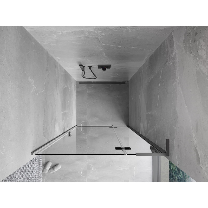 Mexen Mist-H L 90 cm-es jobbra nyíló zuhanyajtó, átlátszó, gunmetal - 8A5L-090-000-95-00-P