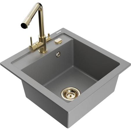 Mexen Vito chiuvetă de granit 1-cameră cu baterie de bucătărie Duero, gri - 6503-71-671600-50