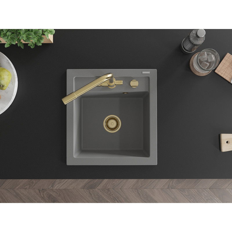 Mexen Vito chiuvetă bucătărie din granit cu 1 compartiment și baterie de bucătărie Duero, gri - 6503-71-671600-50