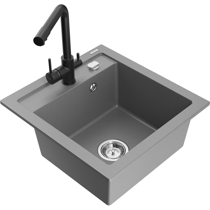 Mexen Vito chiuvetă de granit cu 1 compartiment cu baterie de bucătărie Duero, gri - 6503-71-671600-70