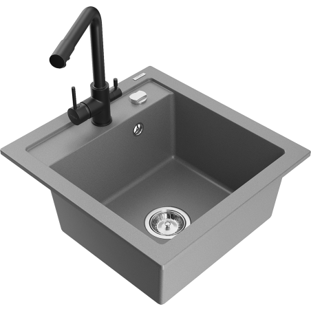 Mexen Vito chiuvetă de granit cu 1 compartiment cu baterie de bucătărie Duero, gri - 6503-71-671600-70