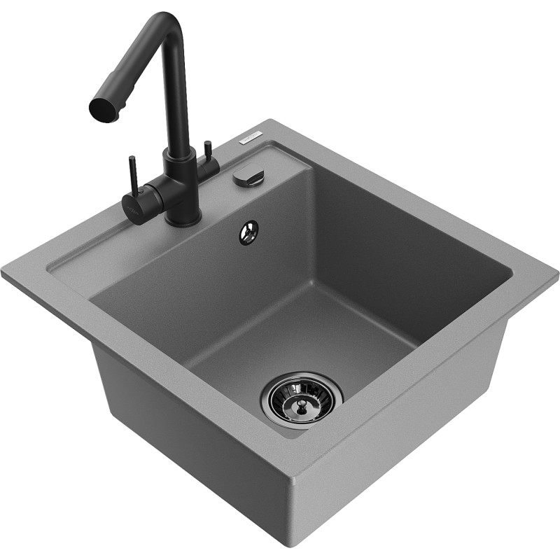 Mexen Vito chiuvetă de granit cu 1 cameră cu baterie de bucătărie Duero, gri - 6503-71-671600-70-B