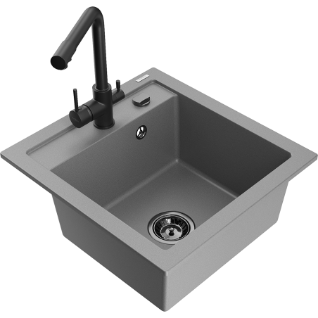 Mexen Vito chiuvetă de granit cu 1 compartiment cu baterie de bucătărie Duero, gri - 6503-71-671600-70-B