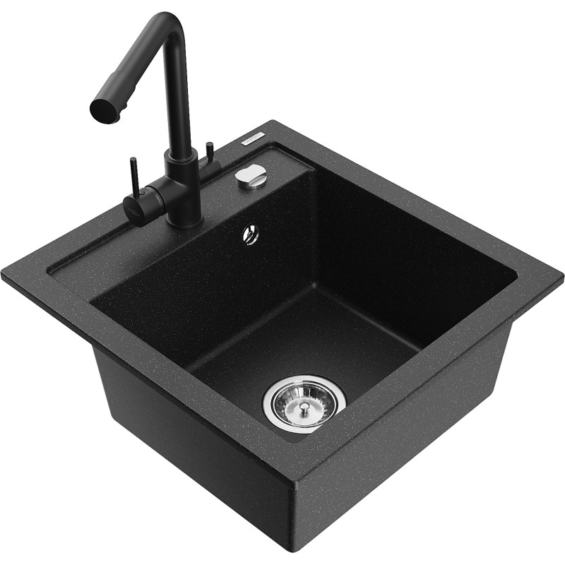 Mexen Vito chiuvetă din granit 1 cameră cu baterie de bucătărie Duero, negru/argintiu metalic - 6503-73-671600-70