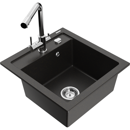 Mexen Vito chiuvetă de bucătărie din granit cu 1 compartiment și baterie Duero, negru/auriu metalic - 6503-75-671600-00