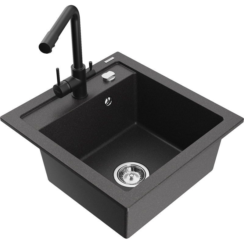 Mexen Vito chiuvetă de granit cu 1 compartiment cu baterie de bucătărie Duero, negru cu pete - 6503-76-671600-70