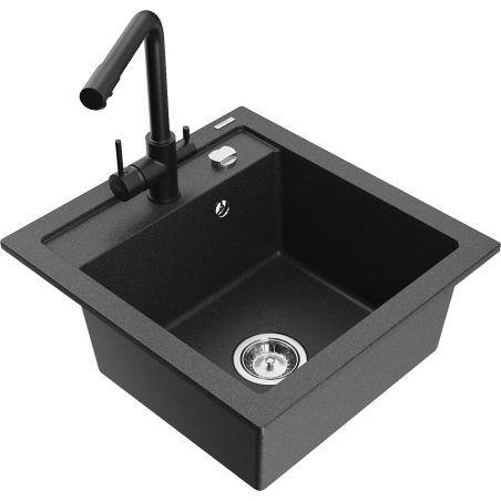 Mexen Vito chiuvetă de granit cu 1 compartiment cu baterie de bucătărie Duero, negru cu pete - 6503-76-671600-70