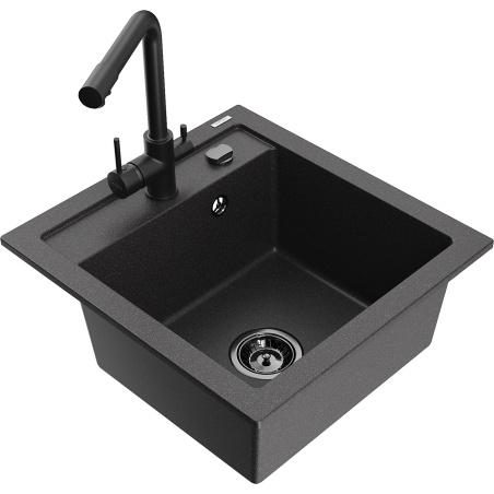 Mexen Vito egymedencés gránit mosogató konyhai csapteleppel Duero, fekete pöttyös - 6503-76-671600-70-B