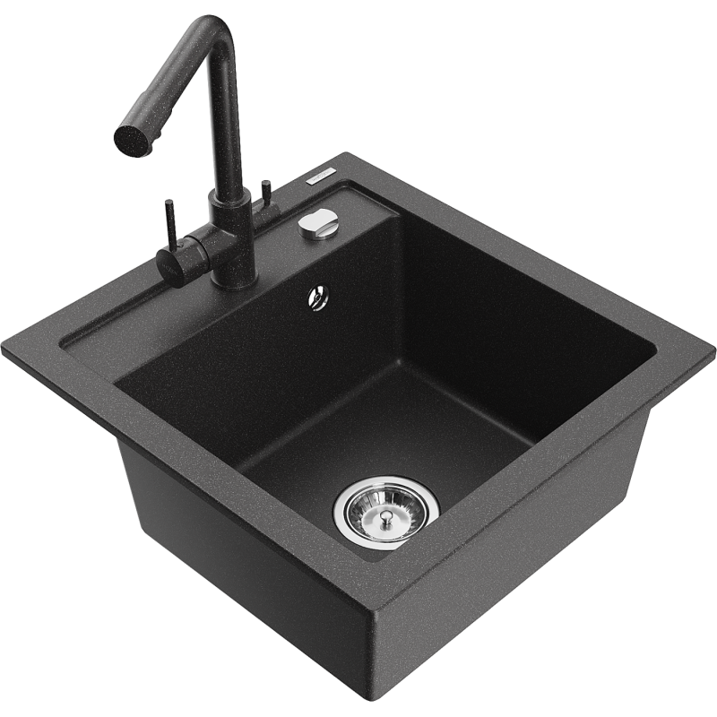 Mexen Vito chiuvetă de granit cu 1 compartiment cu baterie de bucătărie Duero, negru cu pete - 6503-76-671600-76