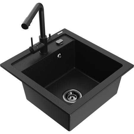 Mexen Vito chiuvetă de granit cu 1 cuvă cu baterie de bucătărie Duero, negru - 6503-77-671600-70-B