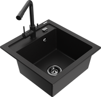 Mexen Vito chiuvetă de granit cu 1 compartiment și baterie de bucătărie Duero, negru - 6503-77-671600-70-B