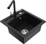 Mexen Vito chiuvetă de granit cu 1 cuvă și baterie de bucătărie Duero, negru - 6503-77-671600-70