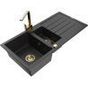 Mexen Andres chiuvetă de granit cu 1,5 compartimente cu scurgător și baterie de bucătărie Rita, negru/metalic argintiu