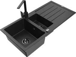 Mexen Andres 1,5 rekeszes gránit mosogató csepegtetővel és Rita konyhai csapteleppel, fekete/ezüst - 6515-73-670300-70-B