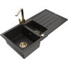 Mexen Andres 1,5 medencés gránit mosogató csepegtetővel és Rita konyhai csapteleppel, fekete/arany metál