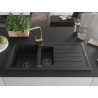 Mexen Andres chiuvetă de granit cu 1,5 compartimente cu scurgător și baterie de bucătărie Rita, negru/auriu metalic