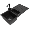 Mexen Andres chiuvetă din granit cu 1,5 compartimente cu scurgător și baterie de bucătărie Rita, negru/auriu metalizat