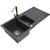 Mexen Andres chiuvetă de bucătărie din granit cu 1,5 cuve, scurgător și baterie Rita, negru cu pete - 6515-76-670300-50
