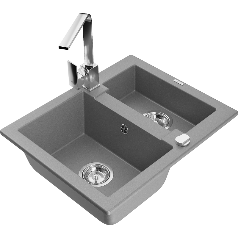 Mexen Carlos 1,5-medencés gránit mosogató csapteleppel Rita, szürke - 6518-71-670300-00